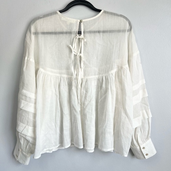 A Mente Size M • White Linen Oversized Long Sleeve Blouse Top. - Picture 5 of 5
